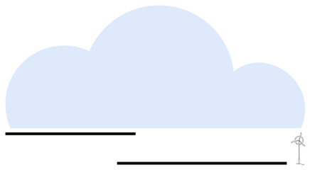 Large blue cloud with horizontal black lines suggesting data flow, accompanied by a small windmill icon. Ideal for technology, innovation, data sharing, cloud services, green energy, network systems