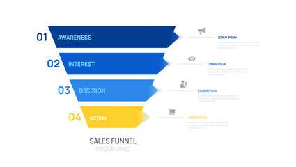 Sales funnel Infographic diagram template for business. Modern Timeline 4 steps, presentation vector infographics.