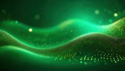 abstract green wave with glowing particles, futuristic digital background, technology concept, energy flow, sci-fi design

