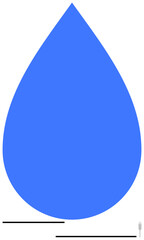 Large blue droplet dominates composition with sleek black horizontal lines below. Ideal for water conservation, purity, minimalism, sustainability, environment, freshness, simplicity. Flat simple