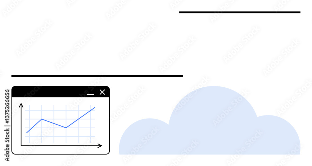 Poster line graph panel over sleek cloud shape and minimal abstract lines. ideal for analytics, technology,