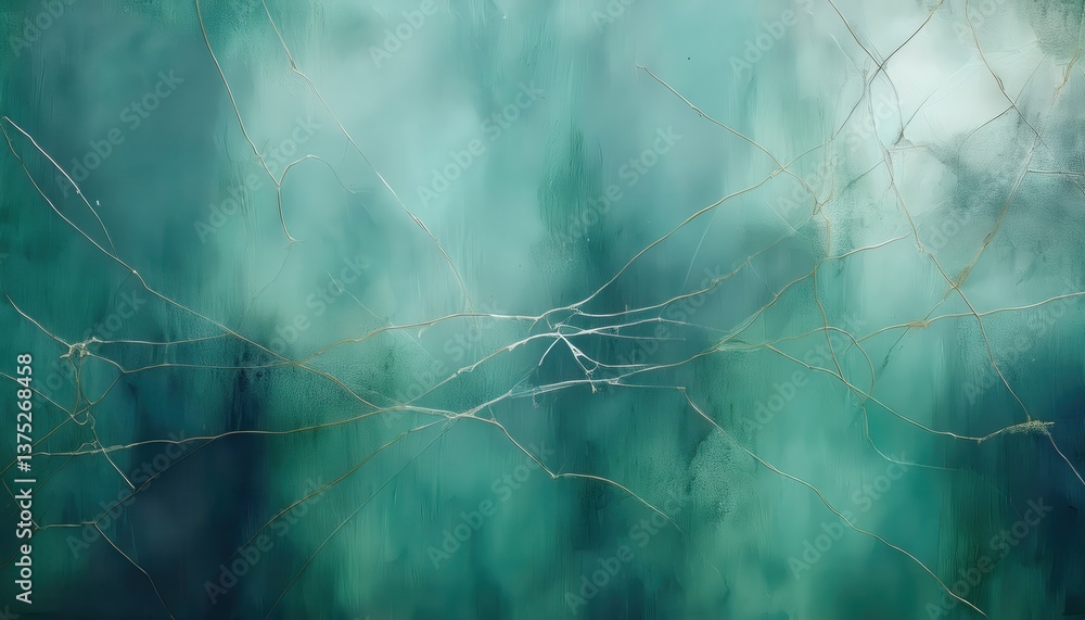 Poster cracked turquoise glass texture with intricate fractures and subtle light reflections, abstract back