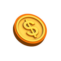 Obraz premium 3D Dollar Coin Icon – Minimalist Currency & Finance Illustration on Transparent Background