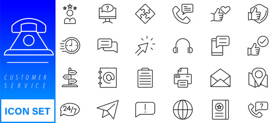 Customer service icon set. Containing customer satisfied, assistance, experience, feedback, operator and technical support icons