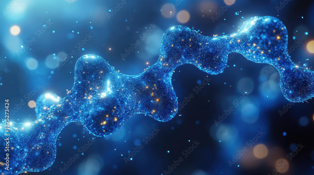 Poster complex blue molecular structure with glowing particles and abstract background