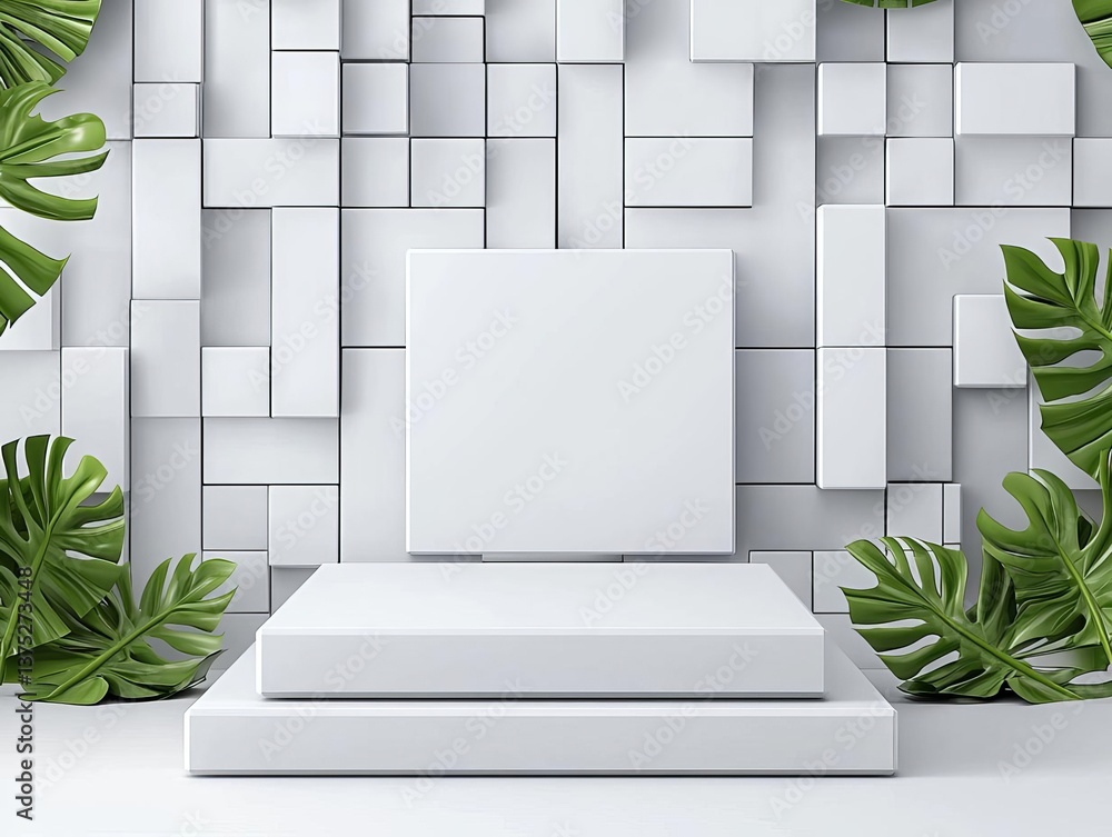 Poster white simple cube empty product stage 3d background of blank space scene template platform display o