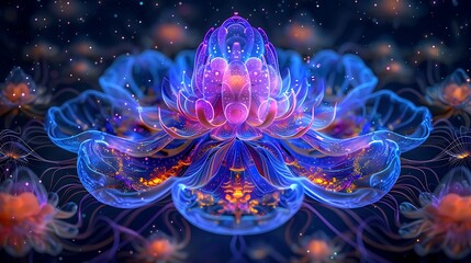 Vibrant glowing fractal flower digital art design glowing petals fantasy floral artwork