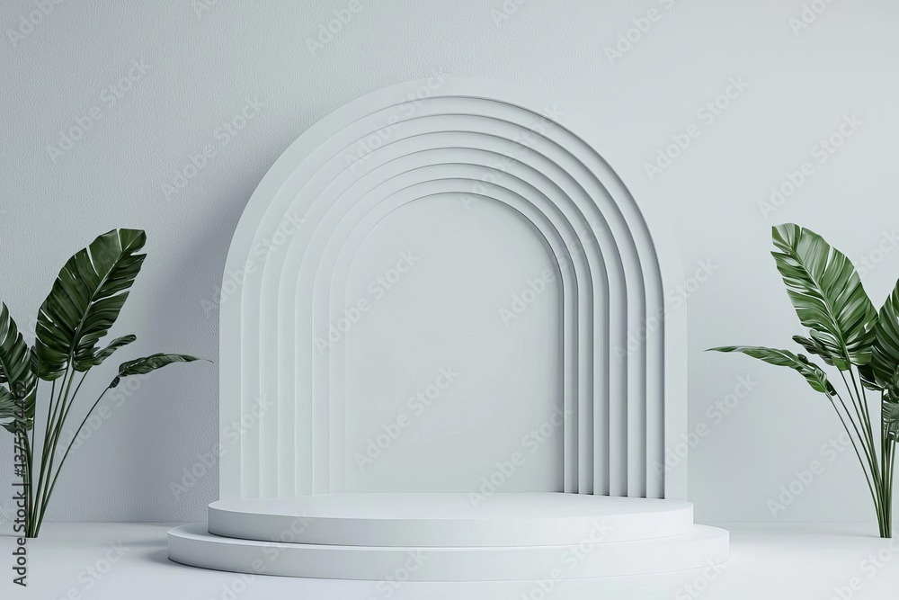 Poster empty podium or pedestal display on white room and light background with futuristic stand concept bl