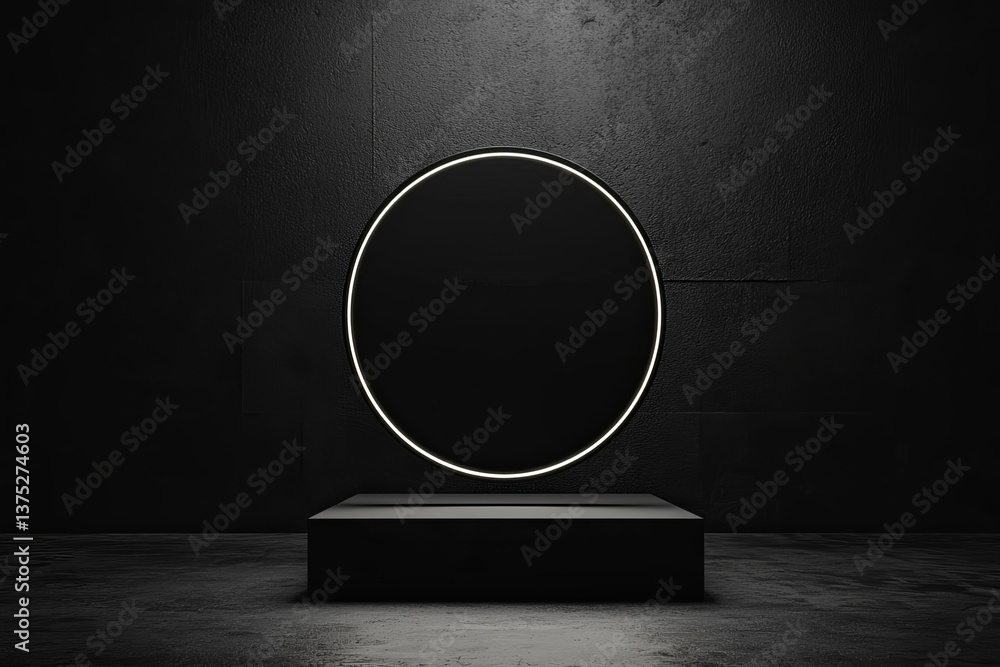 Poster empty black background and spotlight in centre with studio for showing or design dark backdrop and a