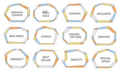 多角形のフレームセット　枠　囲い　宝石　ベクター　イラスト　バリエーション　カクカク　装飾