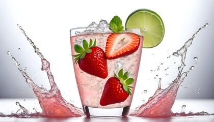 Strawberry Lime Fizz- A sparkling drink made with fresh strawberries, lime juice, and soda water