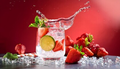 Strawberry Lime Fizz- A sparkling drink made with fresh strawberries, lime juice, and soda water
