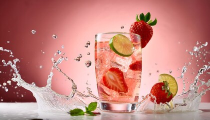 Strawberry Lime Fizz- A sparkling drink made with fresh strawberries, lime juice, and soda water