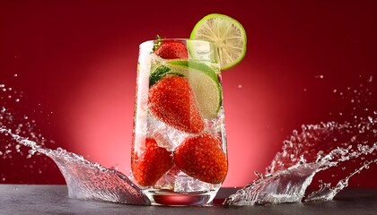 Strawberry Lime Fizz- A sparkling drink made with fresh strawberries, lime juice, and soda water