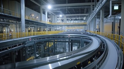 Obraz premium A clear shot of a bucket conveyor system, offering wide open space above for text or logos.