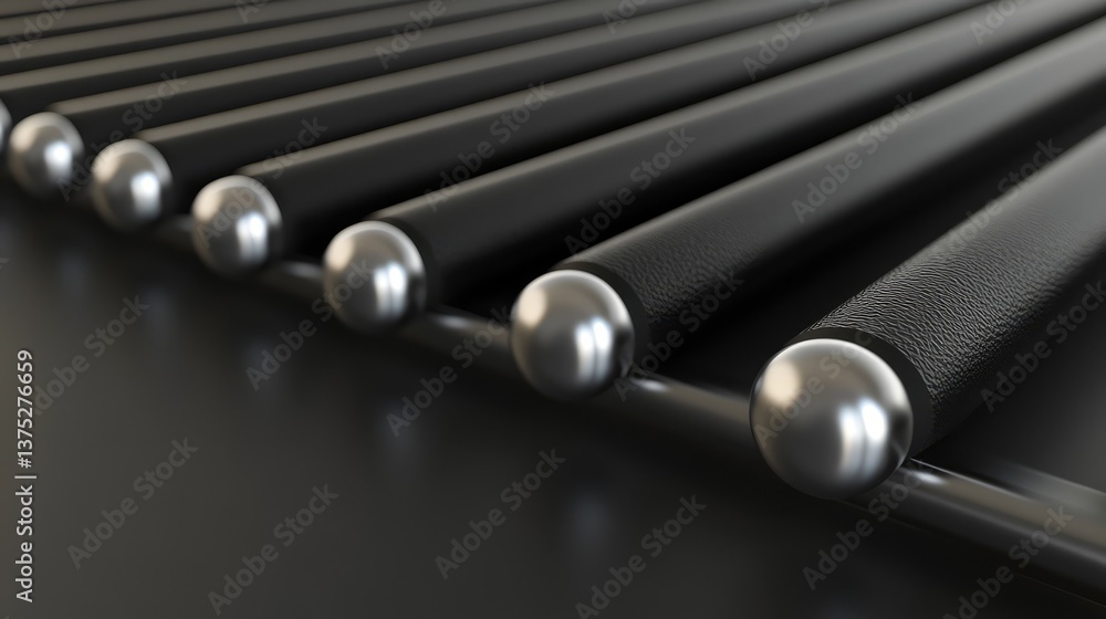 Poster a close-up of a conveyor belt with rubber material and metal rollers, surrounded by a clean, empty b