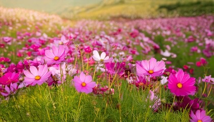 Fototapeta premium Cosmos flowers blooming in garden,pink cosmos flower blooming in the field,Pink Cosmos bipin