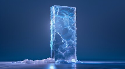 A majestic ice block stands tall amidst a serene icy landscape a stunning winter scene