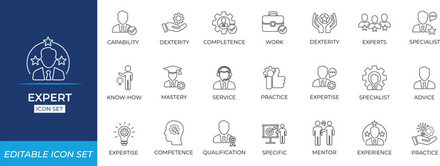 Expert line icon set.