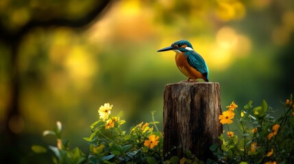 Fototapeta premium Regal kingfisher in lush forest poised for flight