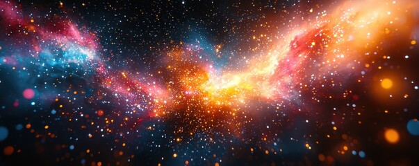 Naklejka premium Vibrant cosmic display with colorful nebula and radiant star clusters