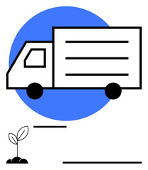 Delivery truck in motion with sprouting plant emphasizing sustainability, growth, and innovation. Ideal for logistics, recycling, transportation, eco-solutions, green business, innovation growth