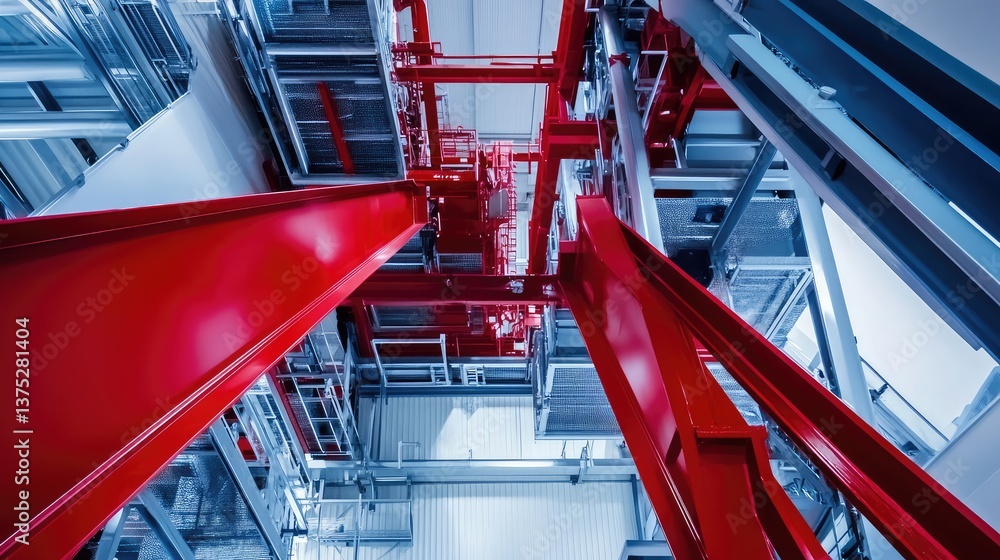 Poster a high-angle shot of a bucket conveyor system, with plenty of space above for text or branding messa