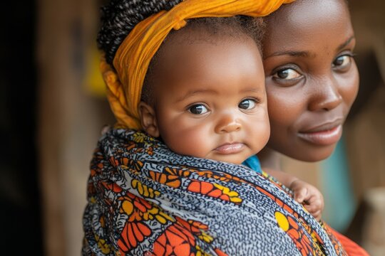 Mid section of mom carrying her baby at home, Generative AI