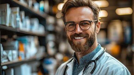 Smiling Pharmacist in Pharmacy