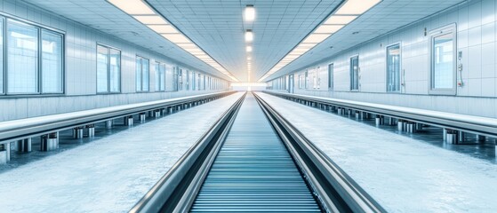 Obraz premium Conveyor belt moving engine parts through inspection tunnel, glowing scanner lights and steel aesthetics, watercolor style