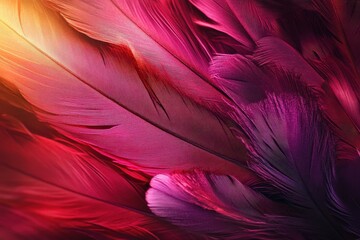 Fototapeta premium An abstract close up of multiple red and purple feathers