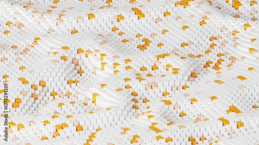 Poster 3d rendering abstract art animation with abstract moving shape in white and orange color