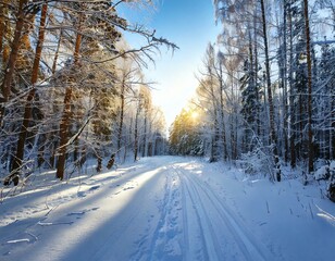 Obraz premium Sunset in a winter forest.