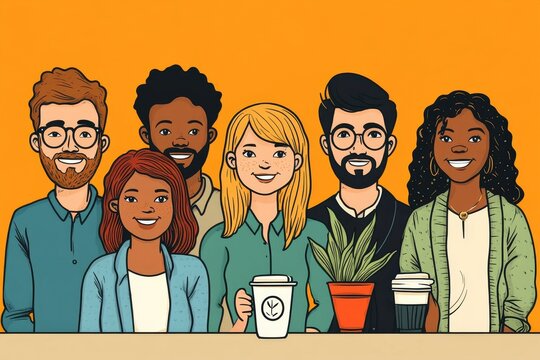 Waist up portrait of multi-ethnic group of business people applauding cheerfully while celebrating promotion during coffee break in office, copy space, Generative AI - Powered by Adobe