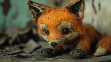 Obraz premium Old, worn fox toy in a dilapidated place
