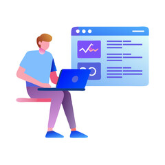 *"Web developer coding site activity, simple linear interface icon in pink and blue on white background with copy space"*  