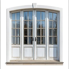 Fototapeta premium Front view of a French-style double door window isolated on a white background