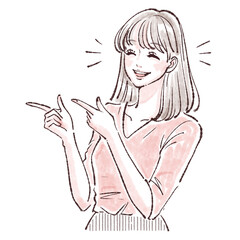 指をさす、説明する、注目、女性・女の子のイラスト素材