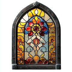 Front view of a leaded glass window isolated on a white background