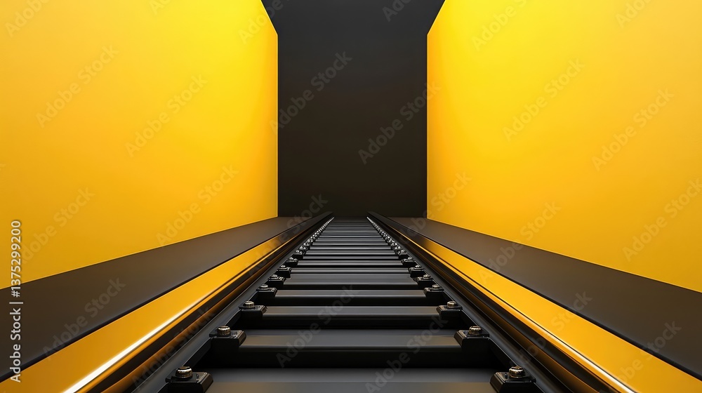 Poster a wide view of a conveyor belt with smooth rollers, framed by a minimalist backdrop with space for c