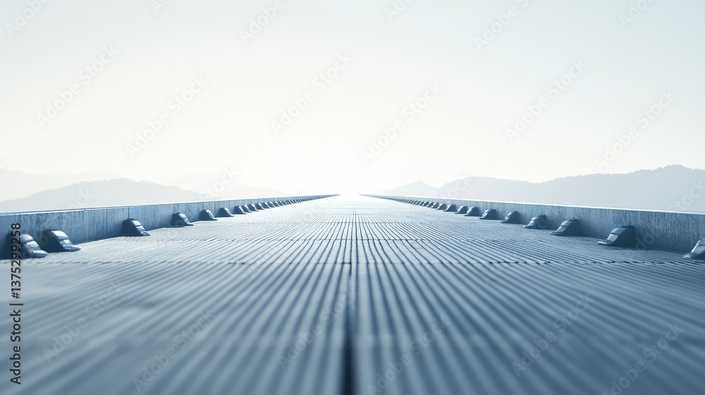 Poster a wide view of a conveyor belt with smooth rollers, framed by a minimalist backdrop with space for c