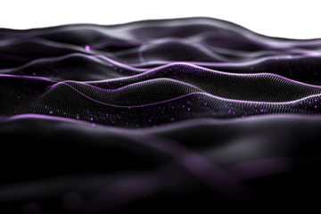 Abstract representation of flowing waves in vibrant purple tones against a black background, showcasing depth and motion in digital design