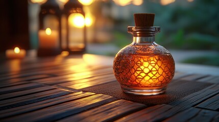 Enchanted Glass Bottle with Golden Light at Dusk