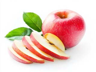 Freshly Sliced Red Apple with Leaves