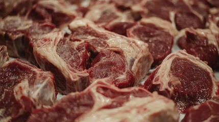 Obraz premium Close-up of fresh lamb cuts, including rack of lamb and chops, with room for marketing messages.