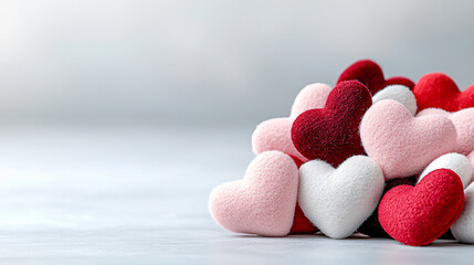 Fototapeta premium Pile of Hearts in Shades of Pink Red and White on Pale Background Valentines Day Celebration Concept