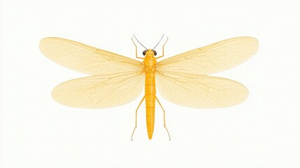Pale Yellow Insect with Delicate Wings, Close up of a pale yellow insect with translucent wings.
