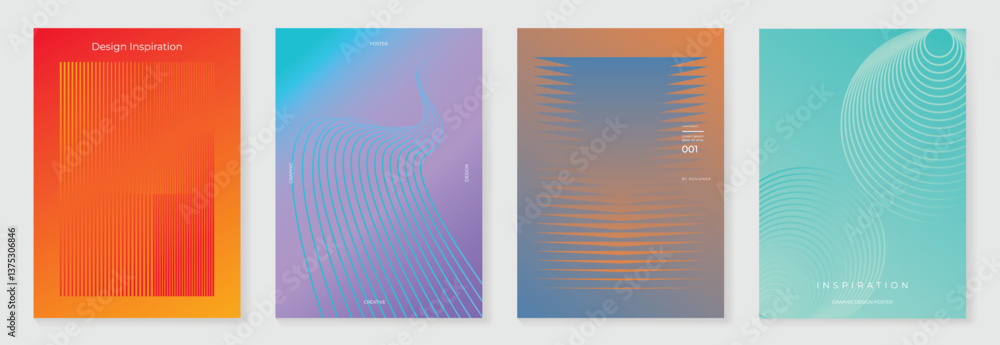 Aufkleber abstract line wave poster background vector set. minimalist cover template with vibrant perspective 