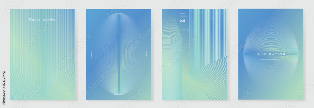 Poster abstract line wave poster background vector set. minimalist cover template with vibrant perspective 