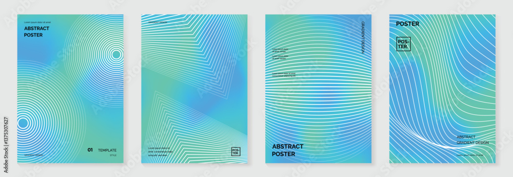 Poster abstract line wave poster background vector set. minimalist cover template with vibrant perspective 